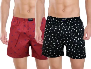 Red & Black Funky Printed Pair Of Men Cotton Boxers