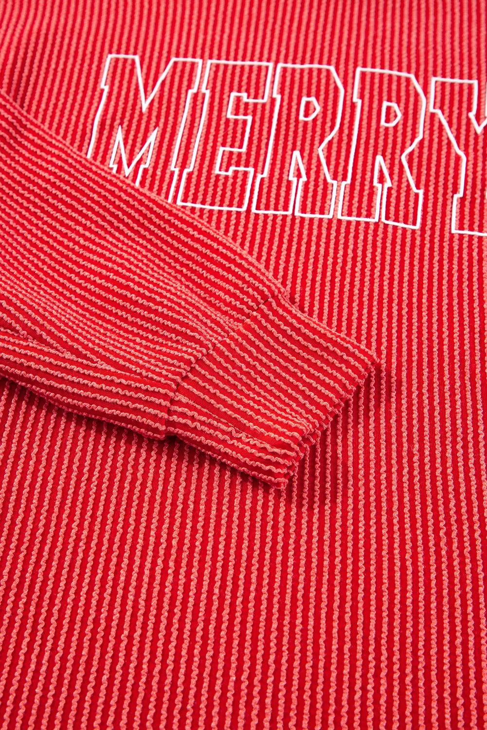 Red Corded Merry Graphic Long Sleeve Top and Shorts Set