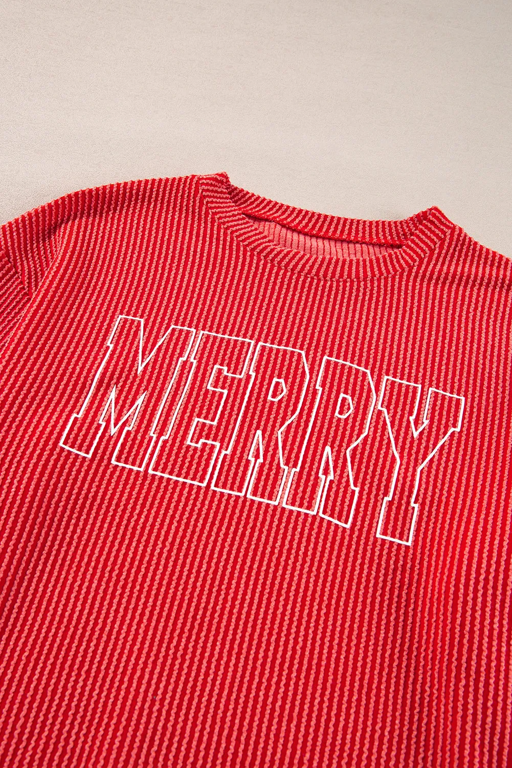 Red Corded Merry Graphic Long Sleeve Top and Shorts Set