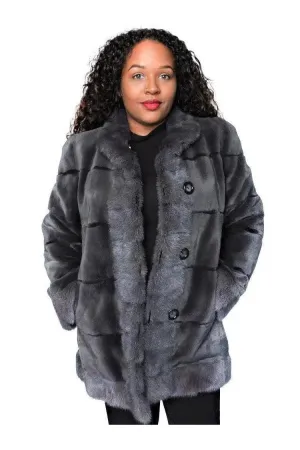 Reversible Grey Sheared Plucked Mink Jacket Reversible to Taffeta