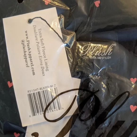 REVOLVE x PLUSH Cozy Heart Soft Fleece-Lined Robe   Scrunchie Set, Black M NWT