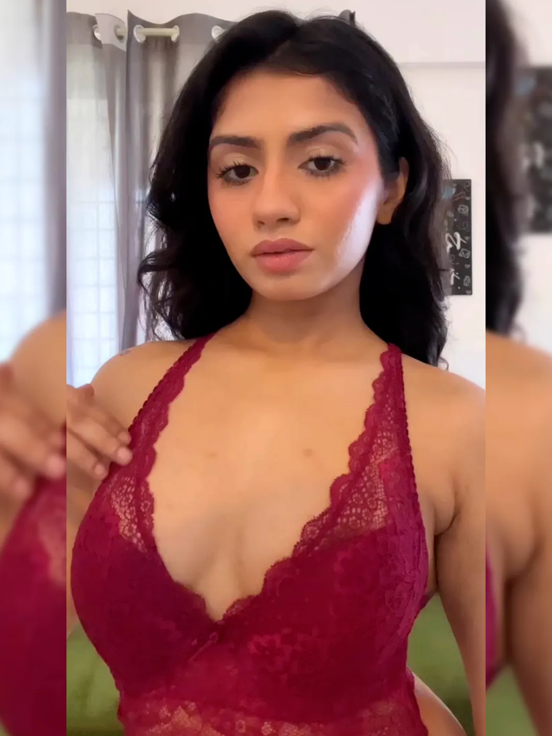 revoue premium sexy burgundy lingerie set (laced double layered padded wired full-cup bralette & low waist bikini panty)