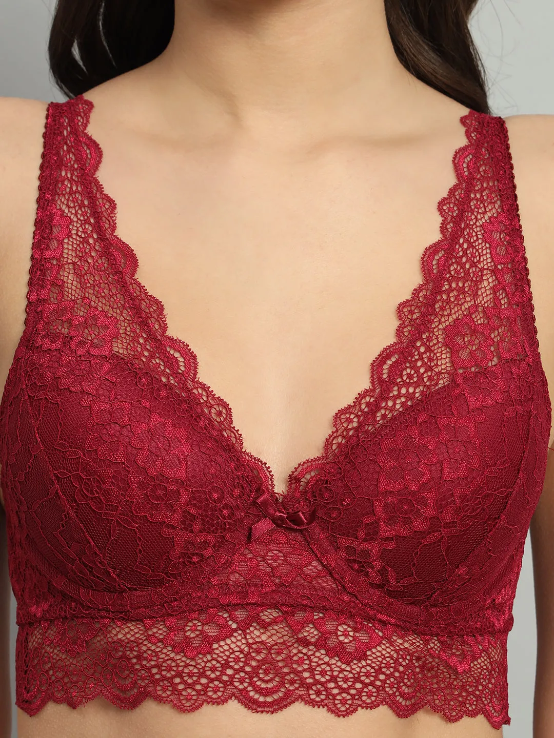 revoue premium sexy burgundy lingerie set (laced double layered padded wired full-cup bralette & low waist bikini panty)