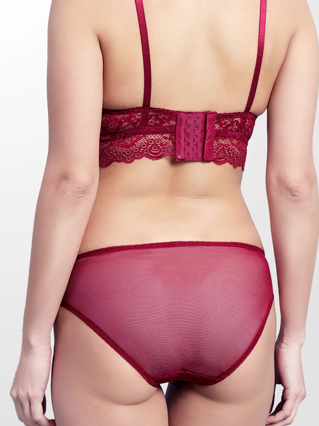 revoue premium sexy burgundy lingerie set (laced double layered padded wired full-cup bralette & low waist bikini panty)