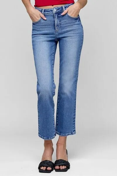 RISEN Full Size Tummy Control High Rise Crop Straight Jeans