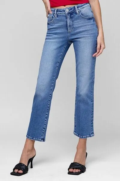 RISEN Full Size Tummy Control High Rise Crop Straight Jeans