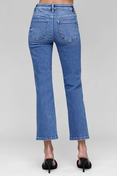 RISEN Full Size Tummy Control High Rise Crop Straight Jeans