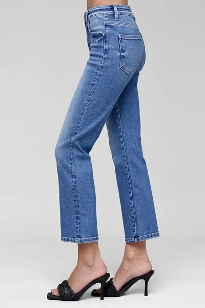 RISEN Full Size Tummy Control High Rise Crop Straight Jeans