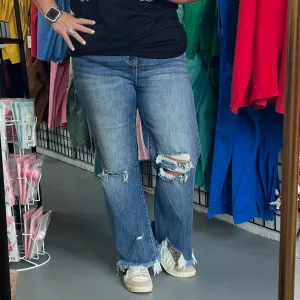 Risen High Rise Crop Jeans With Distressed Knees