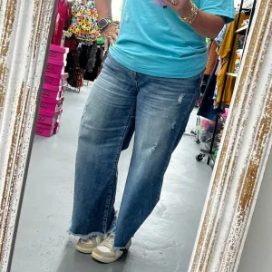 Risen High Rise Crop Wide Raw Hem Jeans