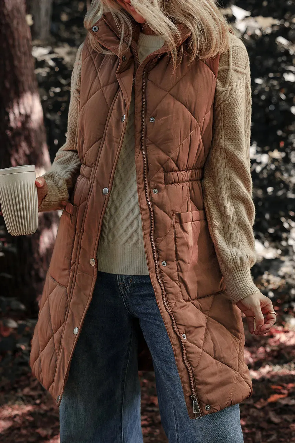 Robyn Pocketed Zipper and Button Vest Coat