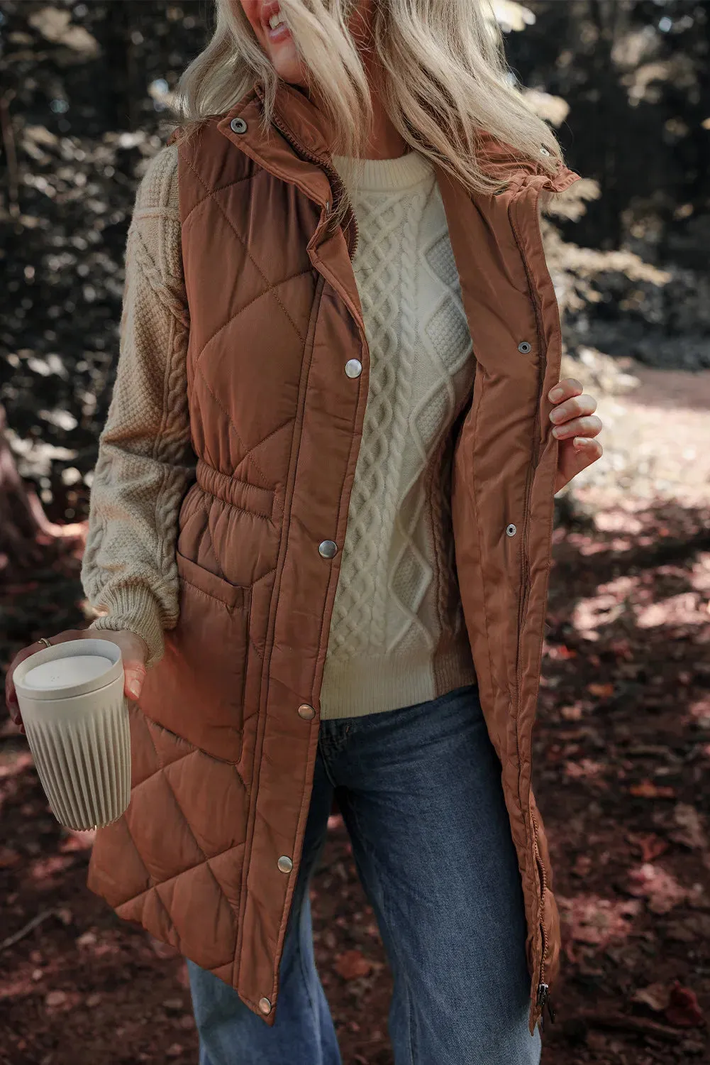 Robyn Pocketed Zipper and Button Vest Coat