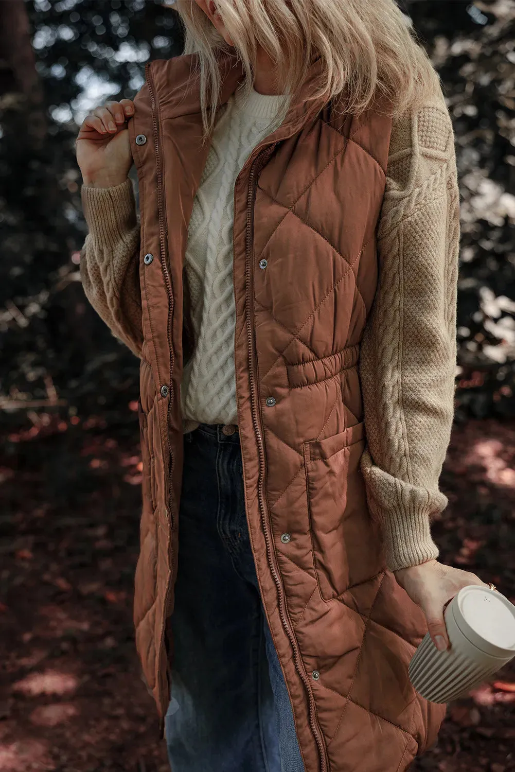 Robyn Pocketed Zipper and Button Vest Coat
