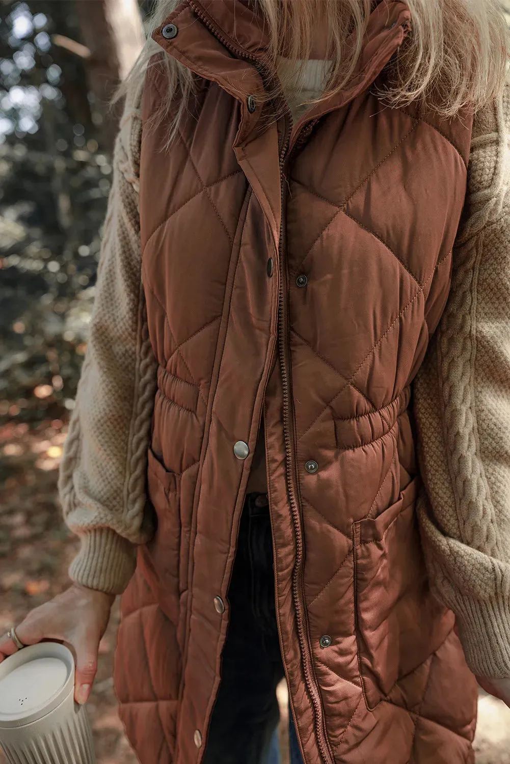 Robyn Pocketed Zipper and Button Vest Coat