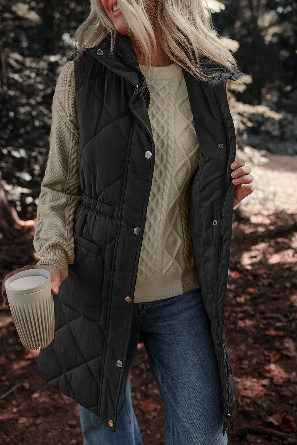 Robyn Pocketed Zipper and Button Vest Coat