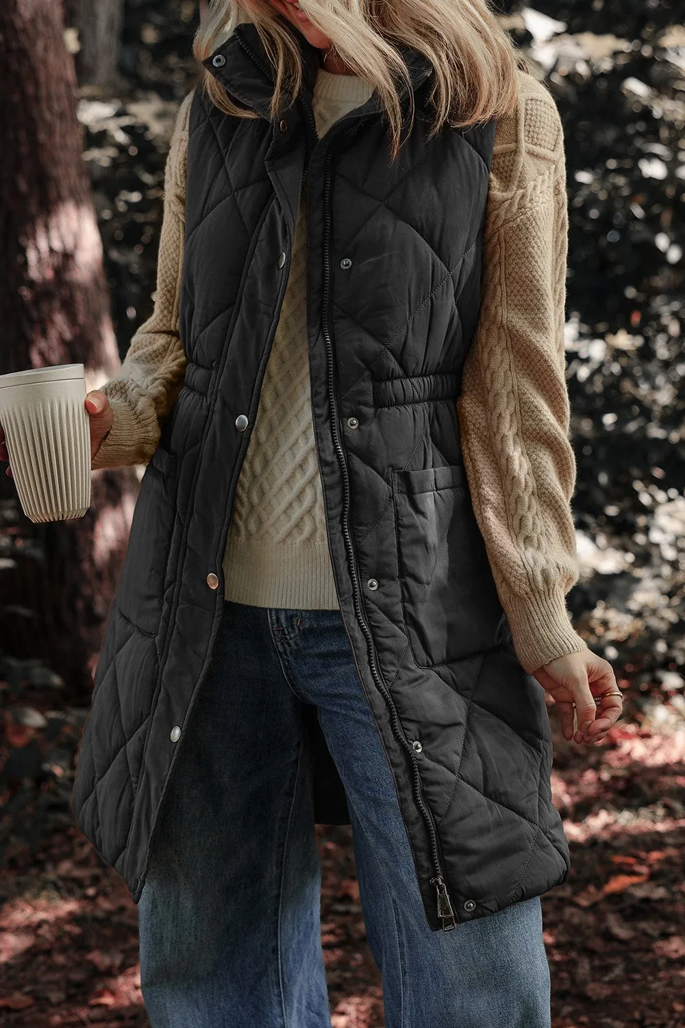 Robyn Pocketed Zipper and Button Vest Coat