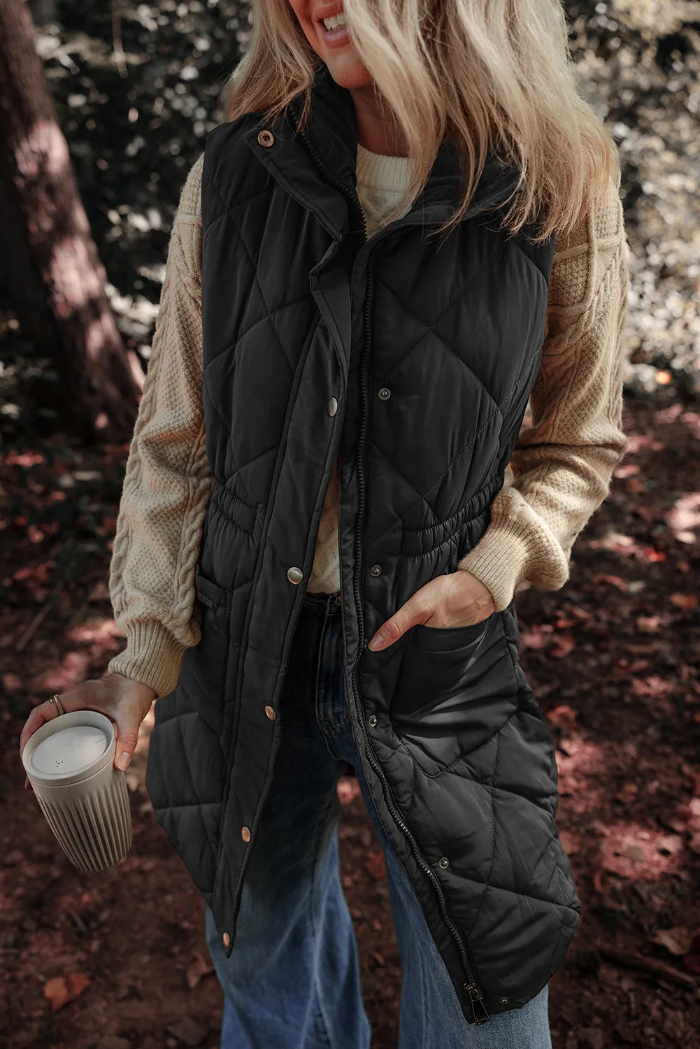 Robyn Pocketed Zipper and Button Vest Coat