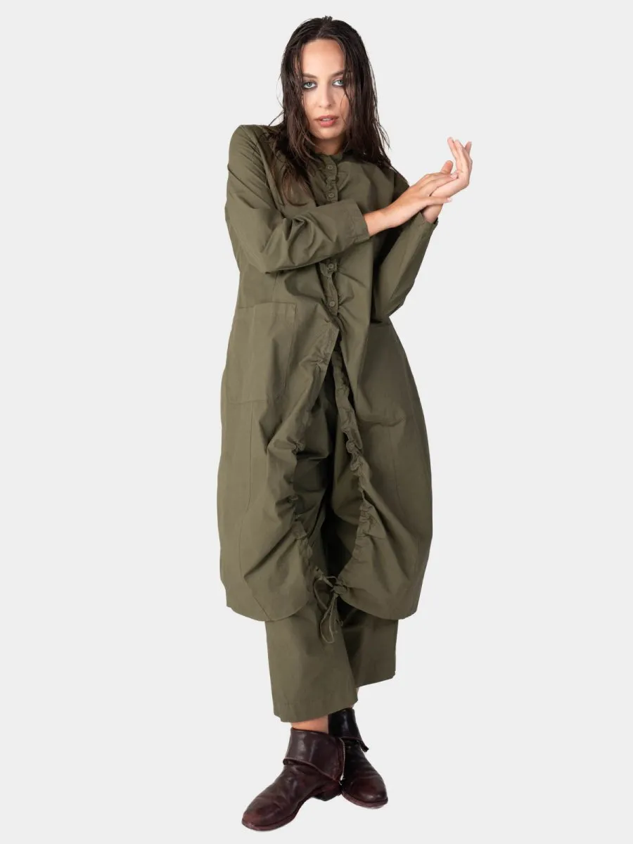 Ruched Open Front Cotton Cardigan