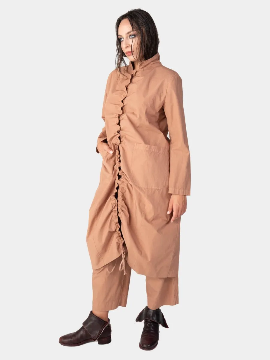 Ruched Open Front Cotton Cardigan