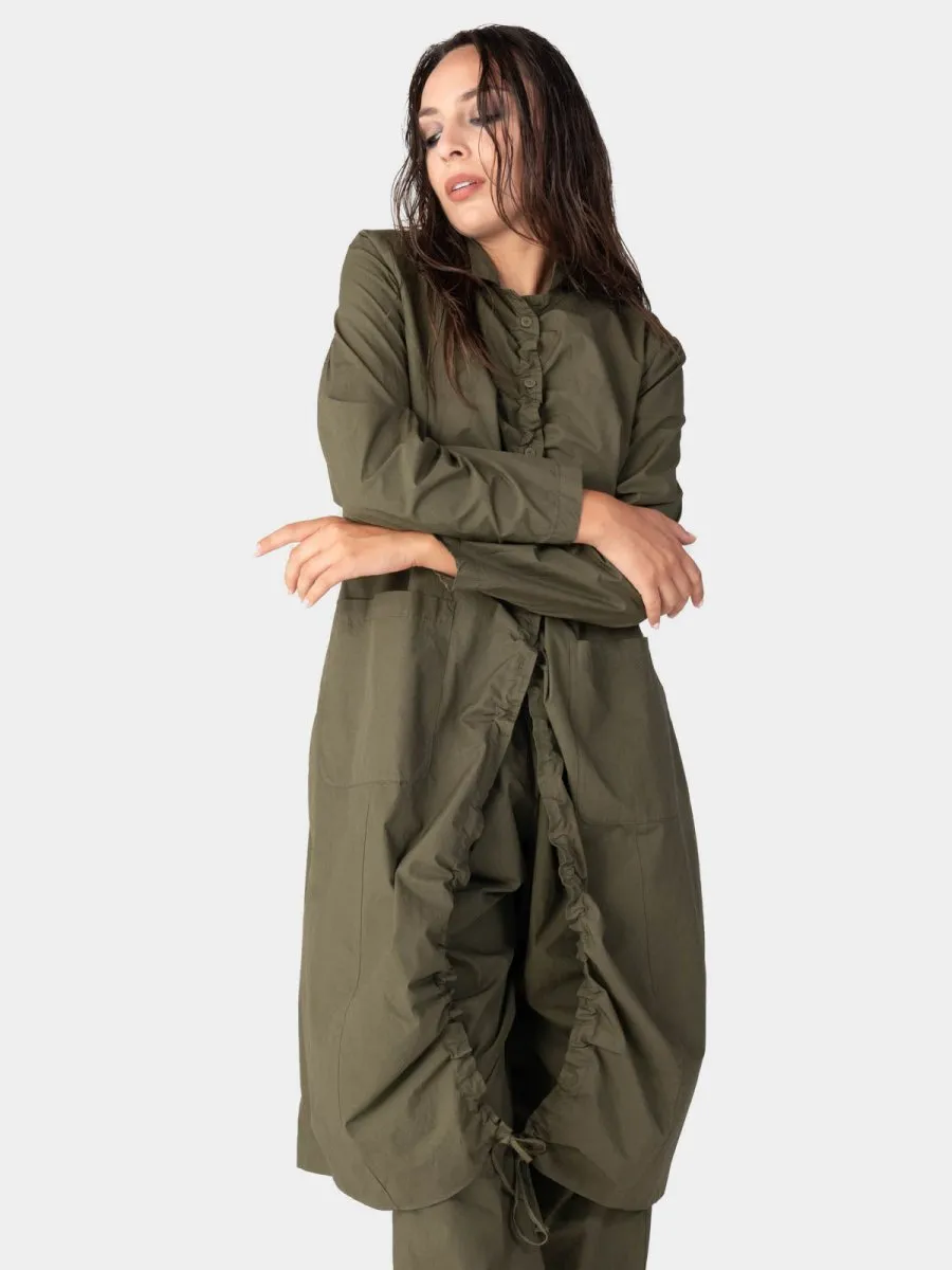 Ruched Open Front Cotton Cardigan