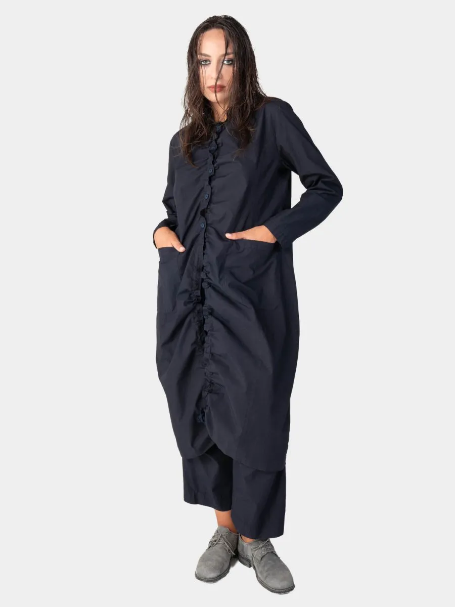Ruched Open Front Cotton Cardigan