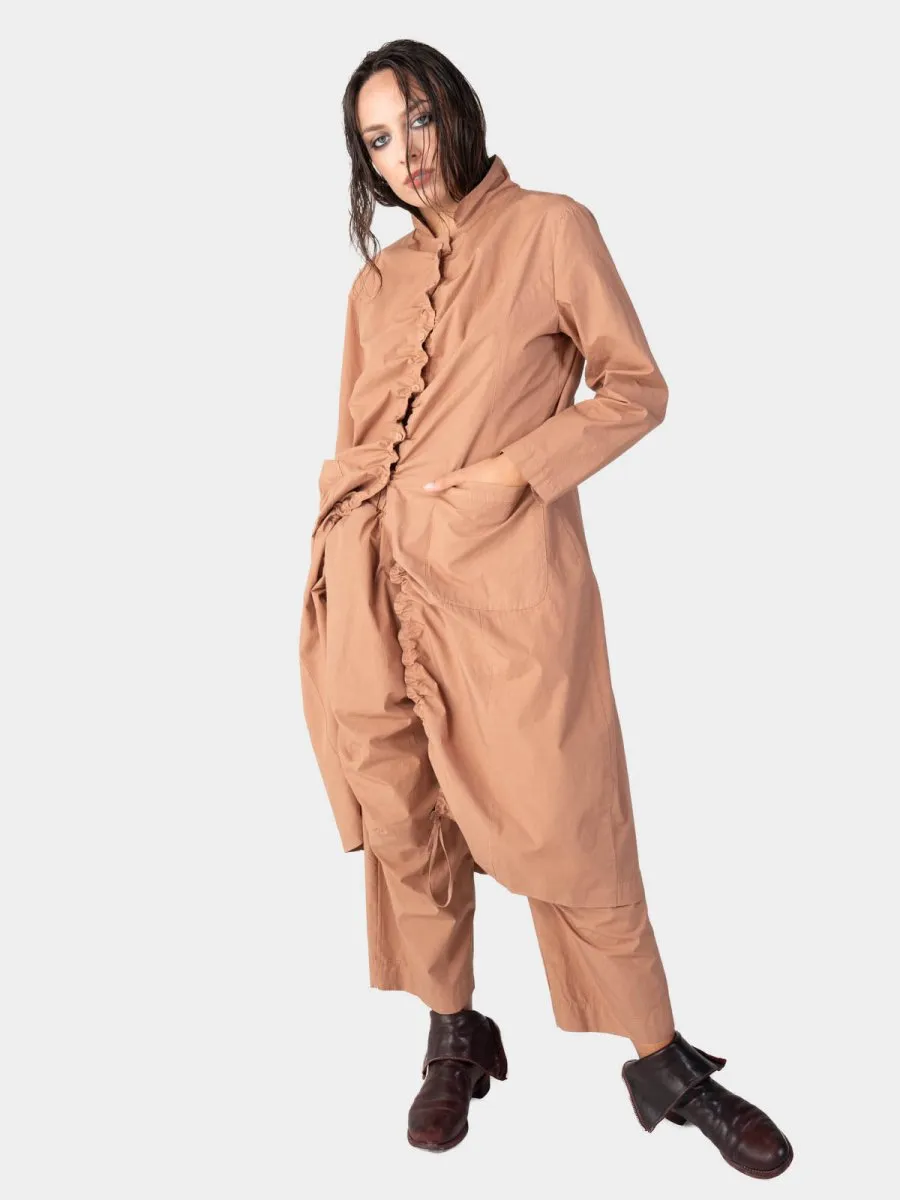 Ruched Open Front Cotton Cardigan