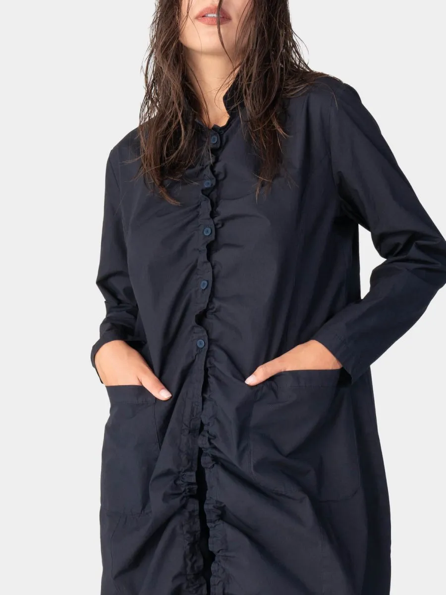 Ruched Open Front Cotton Cardigan