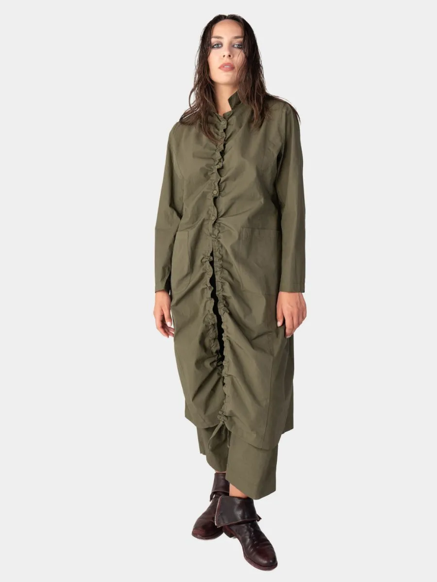Ruched Open Front Cotton Cardigan