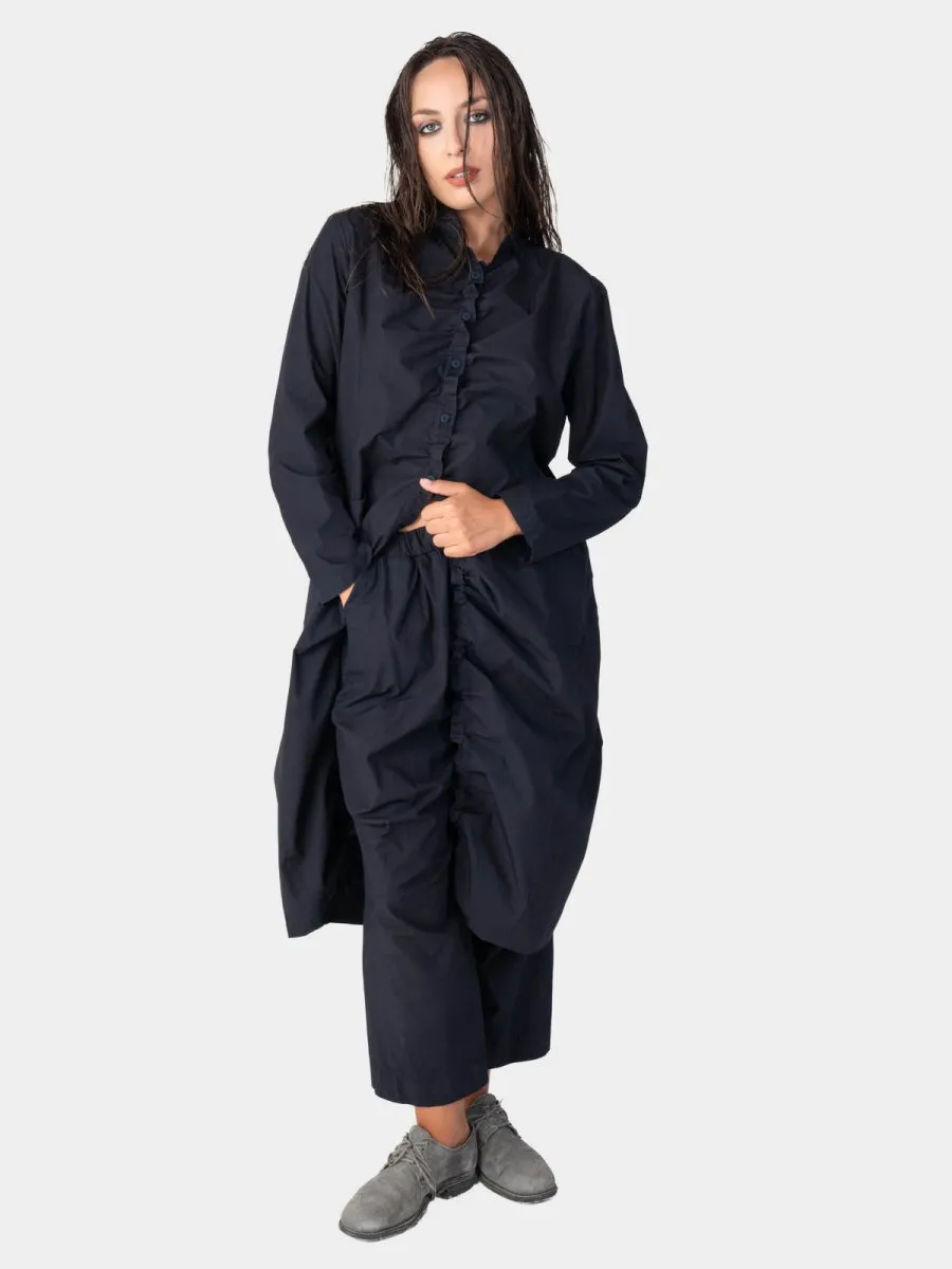 Ruched Open Front Cotton Cardigan