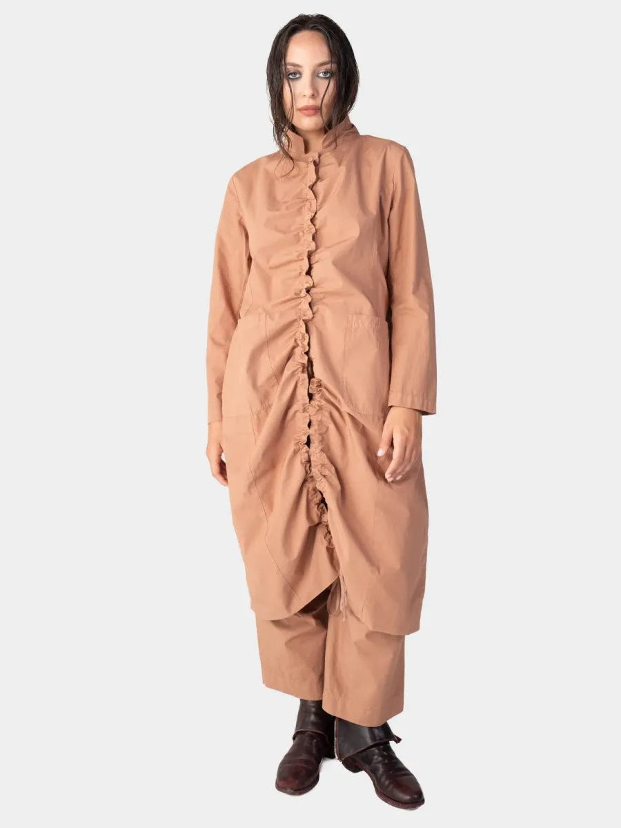 Ruched Open Front Cotton Cardigan