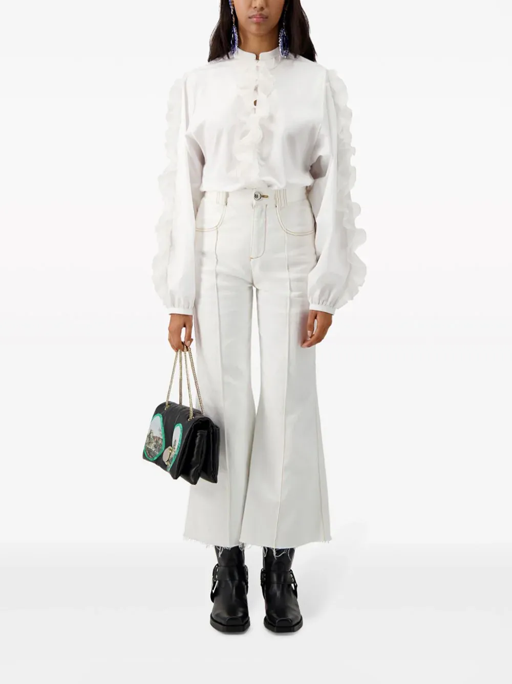 Ruffled Cotton Blend Shirt