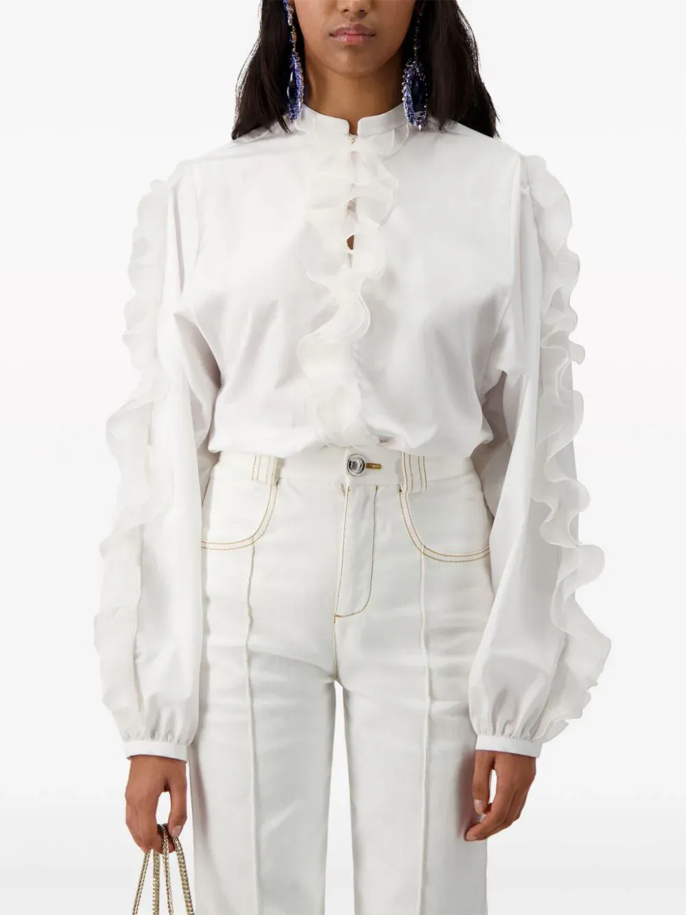 Ruffled Cotton Blend Shirt