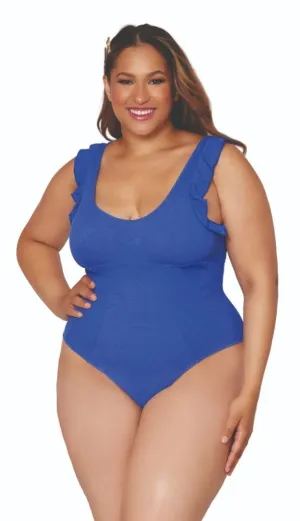 Ruffled Sleeve Rib Knit Plus Size Teddy