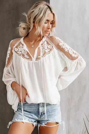 Ruffled Solid Drawstring Lace Blouse