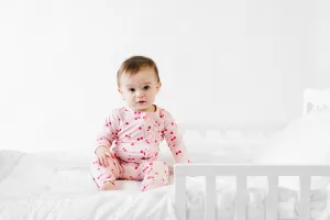 Ruffled Zipper Sleeper - Pink Cherry Heart