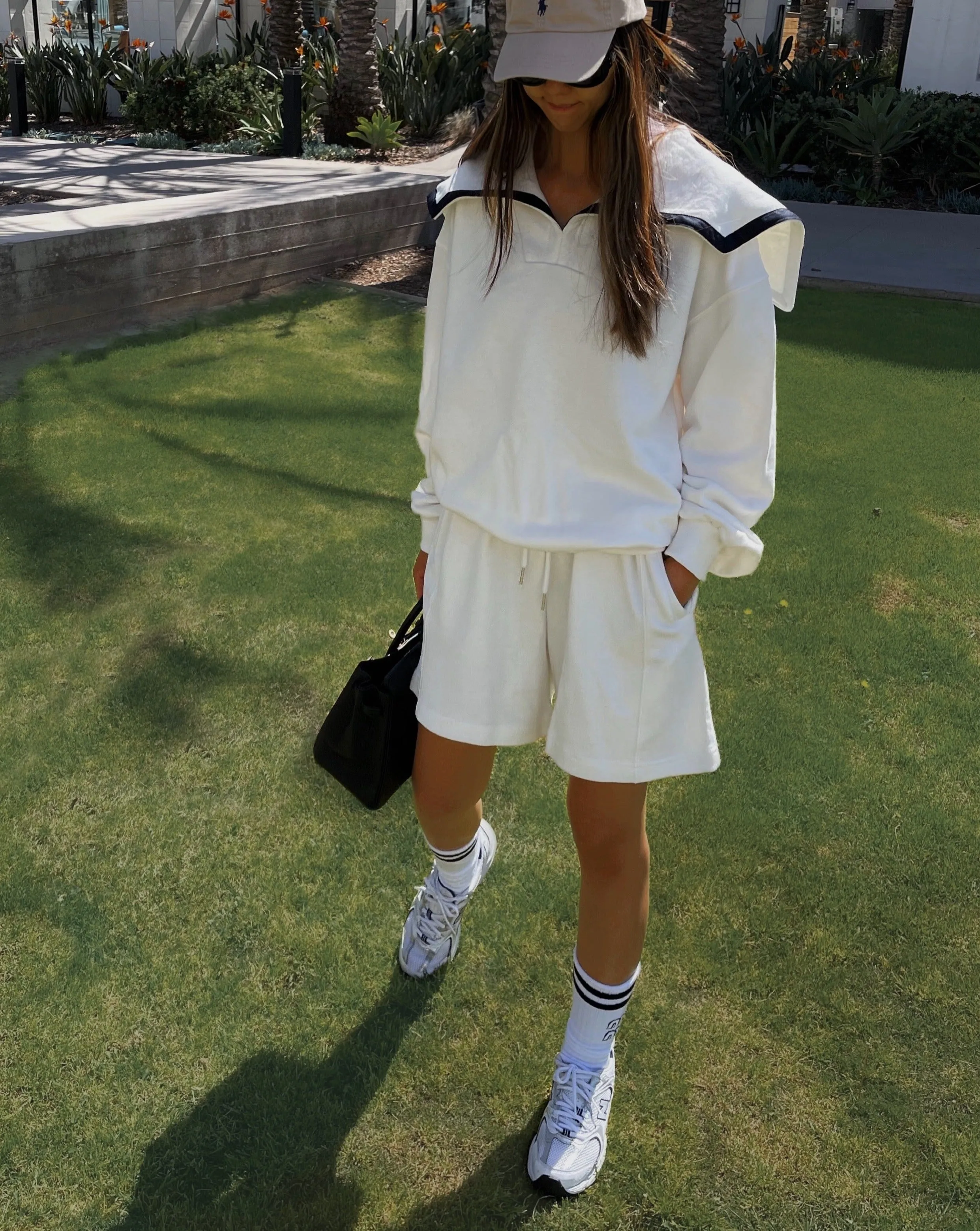 Sailor-Collar Sweatshirt and Shorts Set