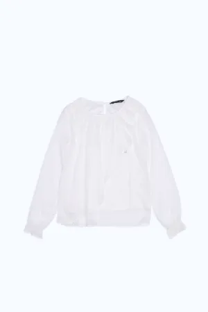 Senior Girls White Front Ruffled Blouse