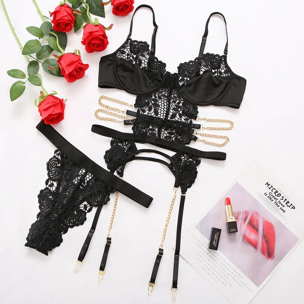 Sensual Crochet Rose Lingerie With Chain