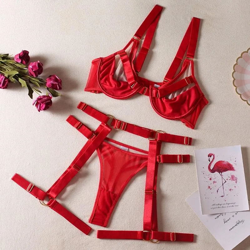 Sensual Transparent Bra Lace Thongs 5-Piece Delicate Underwear