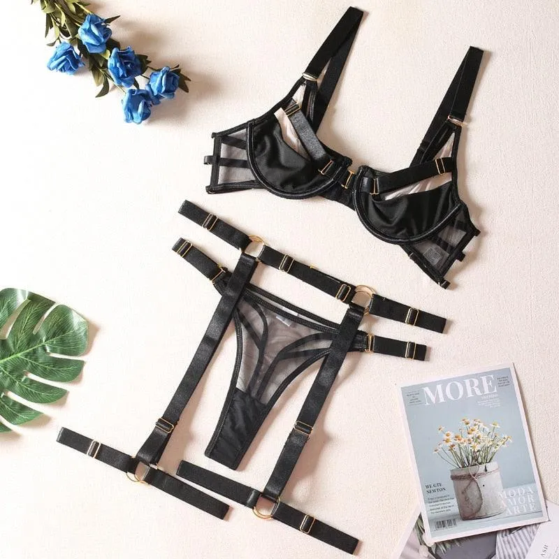 Sensual Transparent Bra Lace Thongs 5-Piece Delicate Underwear