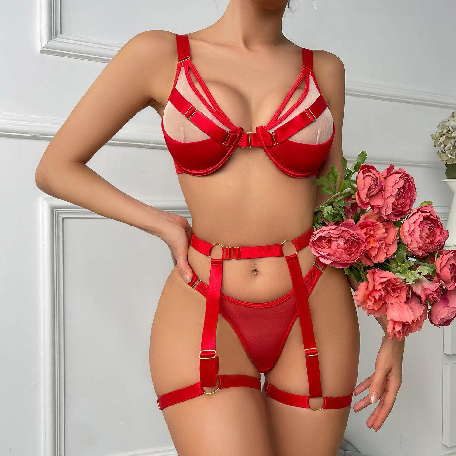 Sensual Transparent Bra Lace Thongs 5-Piece Delicate Underwear