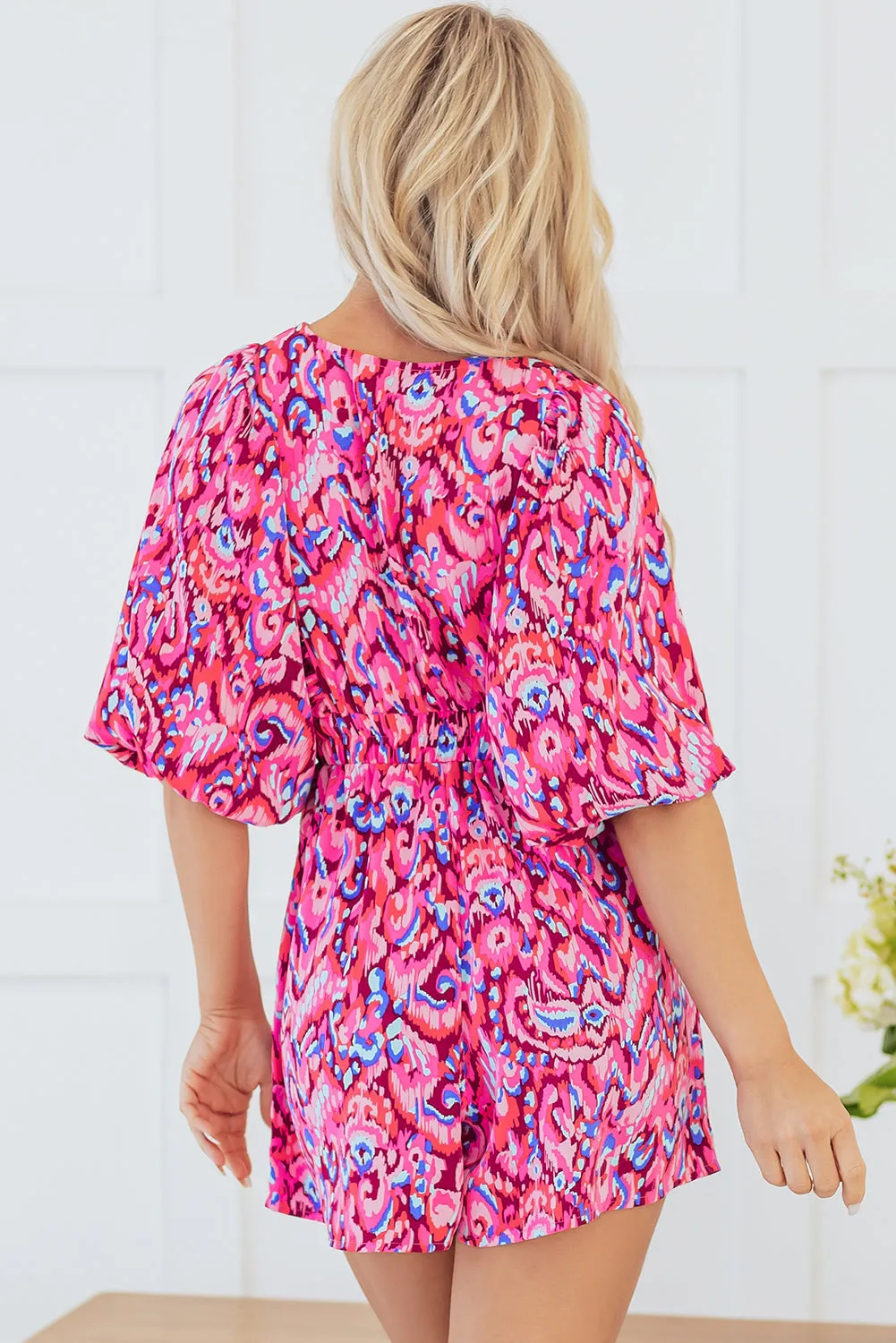 Sevyn Abstract V Neck High Waist Romper