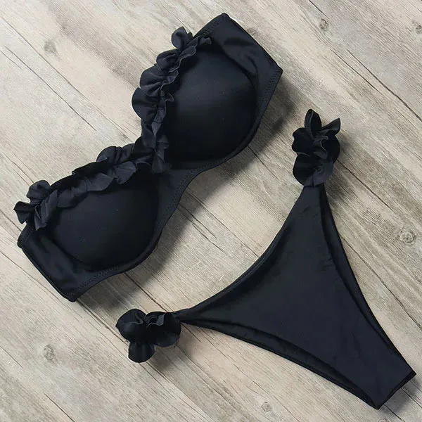 Sexy Bandeau Thong Ruffle Bikini Set