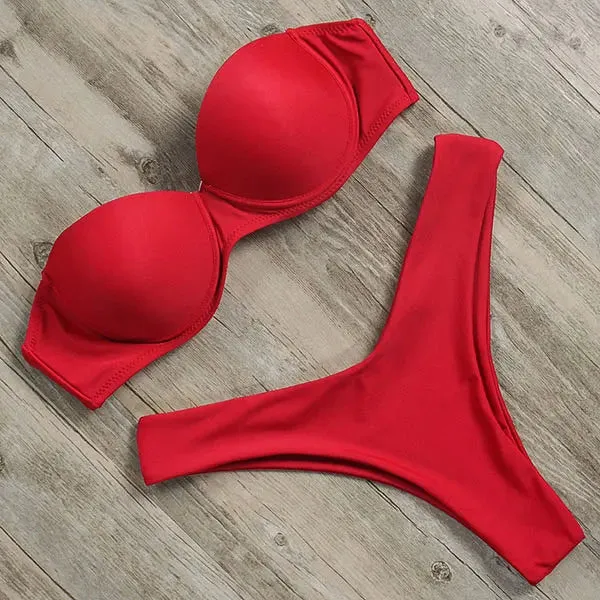 Sexy Bandeau Thong Ruffle Bikini Set