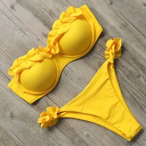 Sexy Bandeau Thong Ruffle Bikini Set