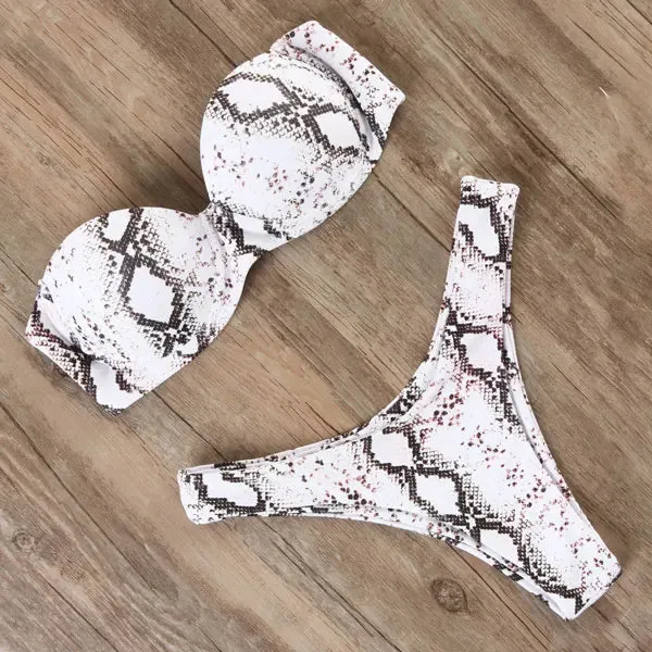 Sexy Bandeau Thong Ruffle Bikini Set