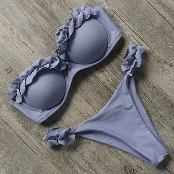 Sexy Bandeau Thong Ruffle Bikini Set