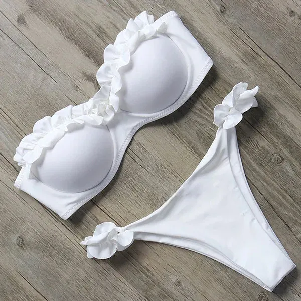 Sexy Bandeau Thong Ruffle Bikini Set