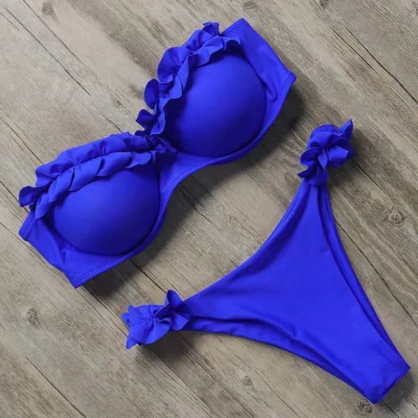 Sexy Bandeau Thong Ruffle Bikini Set