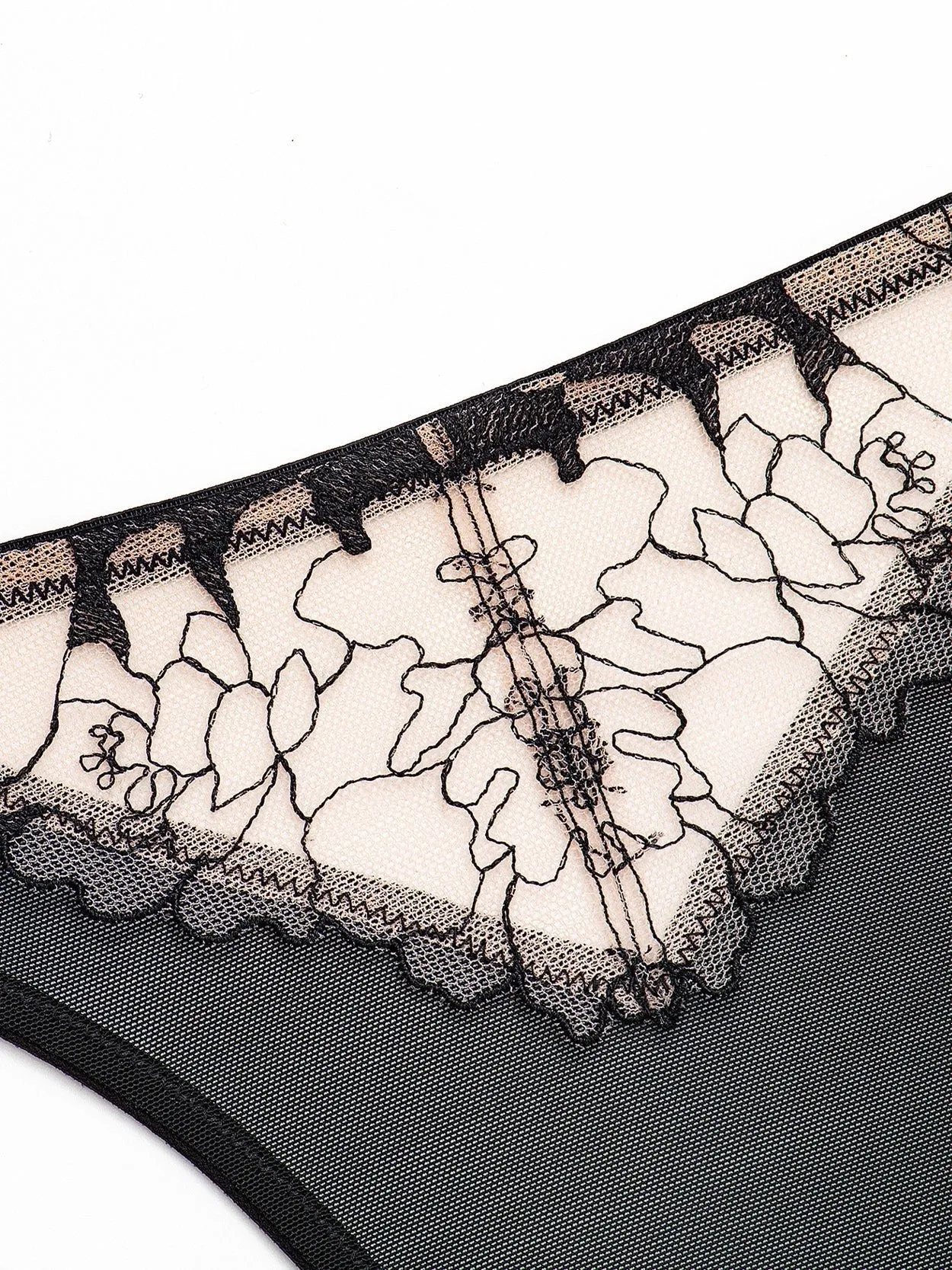 Sexy Embroidered Low Waist 3PCS Black Nude